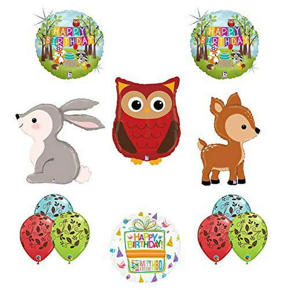 Mayflower Products Woodland Creatures Birthday Party Supplies Balloon Bouquet Decorations Owl Deer and Rabbit