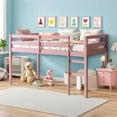 thumbnail image 2 of Miniyam Wood Kids Loft Bed with Ladder, Guardrails, Minimalist Design, Pink, 2 of 7