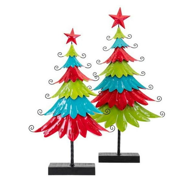 Imax 82180-2 Lunatique Noël Coloré Arbres en Métal&44; Multicolore - Lot de 2