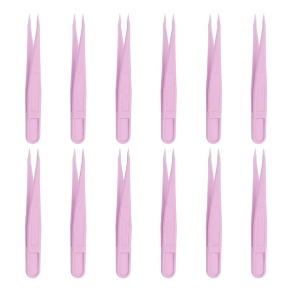 12 Pack Plastic Tweezers for Crafts, 3.1"Pointed Tweezers Bulk for Animal Feeding, Disposable Stickers Tweezers (Purple)