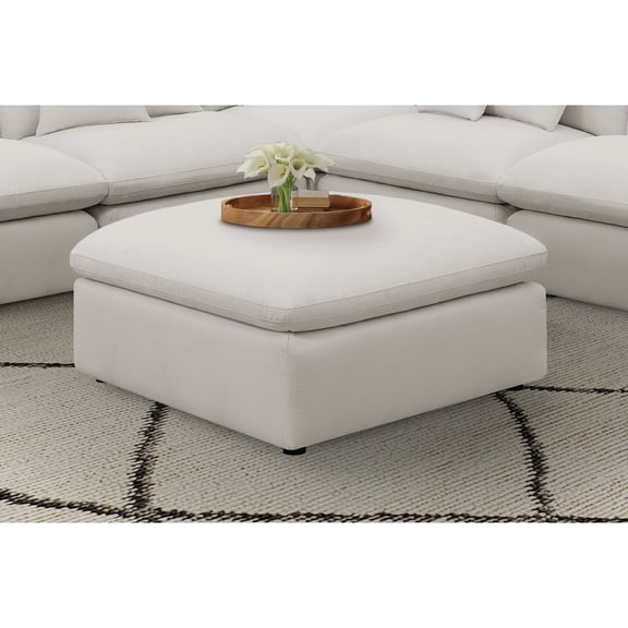 Upholstered Ottoman with Storage, Ivory Square Footrest for Living Room, 40W x 38D x 19H