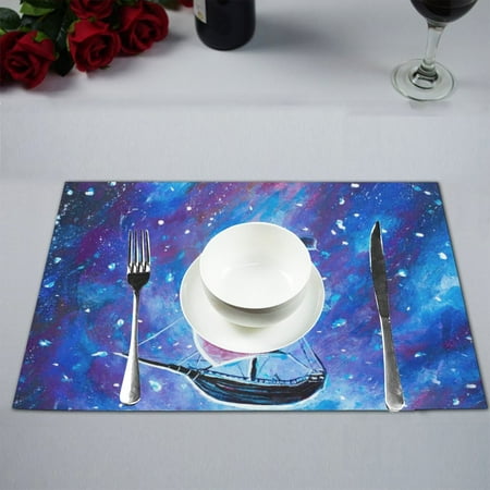 

MKHERT Old Pirate Ship Flying above Starry Sky Painting Placemats Table Mats for Dining Room Kitchen Table Decoration 12x18 inch Set of 6