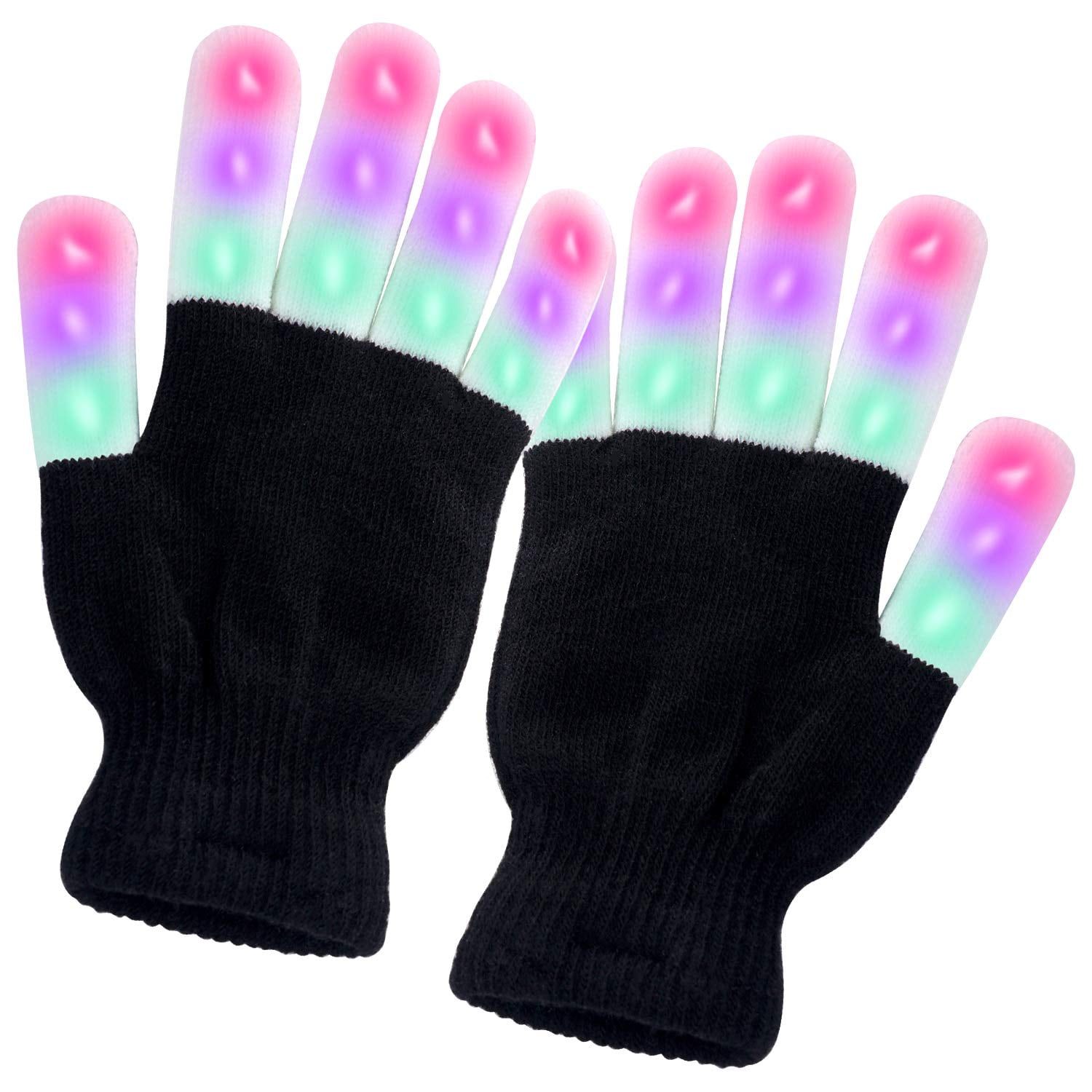 Black LED 6 Functions Multi-Color Flashing Gloves Rave Party LightUp Hands Fun 