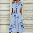 thumbnail image 2 of Aoochasliy Summer Dresses for Women Casual Loose Butterfly Floral Printing V-Neck Short Sleeve Button Pockets Long Dress Summer!, 2 of 6