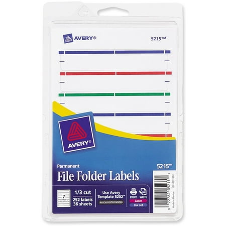 550 File Folder Label - Avery Print or Write File Folder Labels, 11/16 x 3 7/16, White/Assorted Bars, 252/Pack