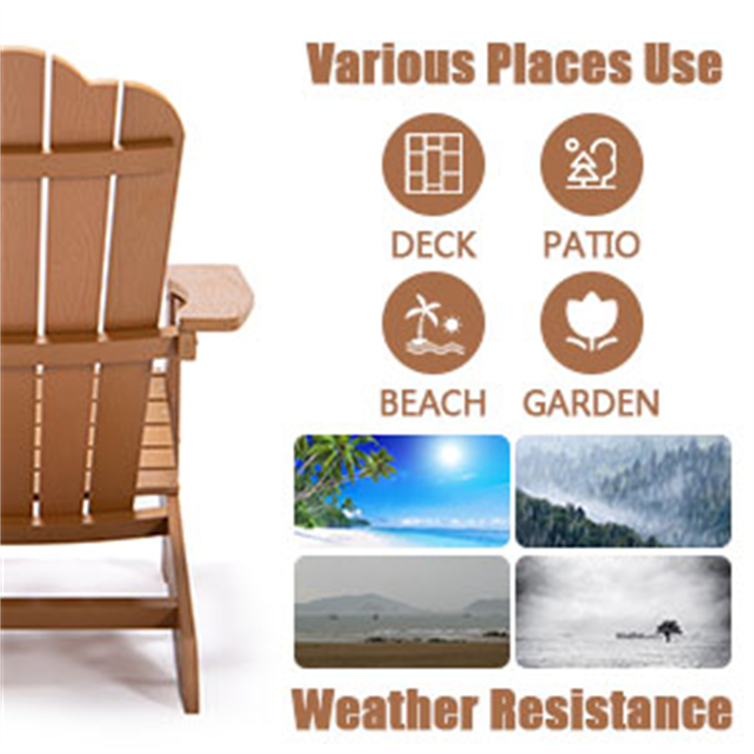 Oversized Folding Adirondack Chair with Cup Holder, Fade-Resistant Lounge Chair, 380lbs Capacity, All-Weather Chair for Lawn Outdoor Patio Deck Garden Porch Lawn, Brown - image 4 of 7