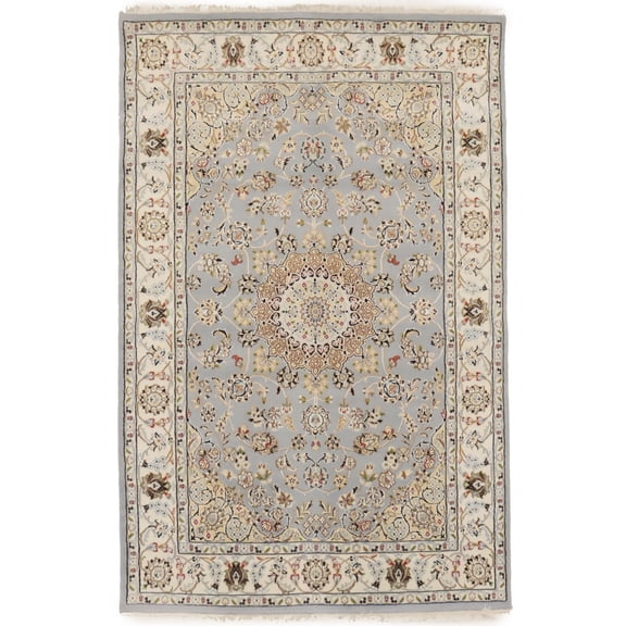 Light Blue-gray Floral 4X6 Indo-Nain Oriental Rug
