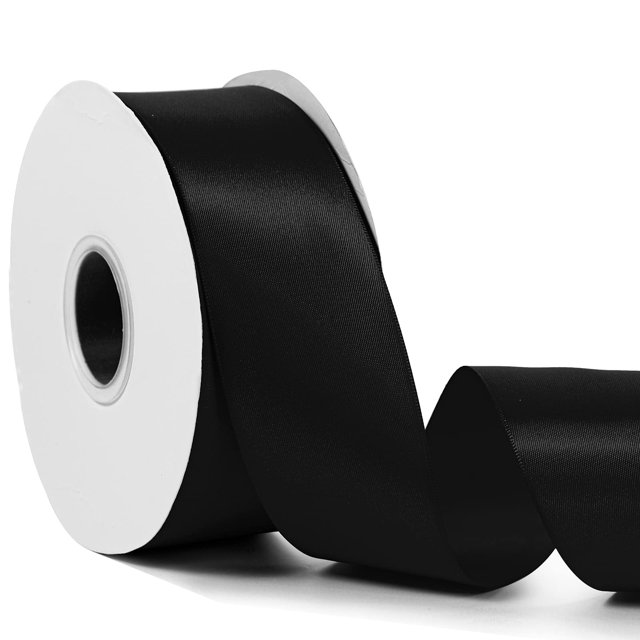 Cinta de satén de color negro de 2 pulgadas x 50 yardas, cinta de tela de poliéster de alta densidad de doble cara para envolver regalos, bodas, fiestas, manualidades, lazos para el cabello, adornos p