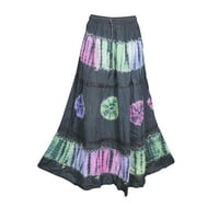 Mogul Womens Tie Dye GEORGETTE Long Skirt A-Line Floral Embroidered Ethnic Summer Style Maxi Skirts