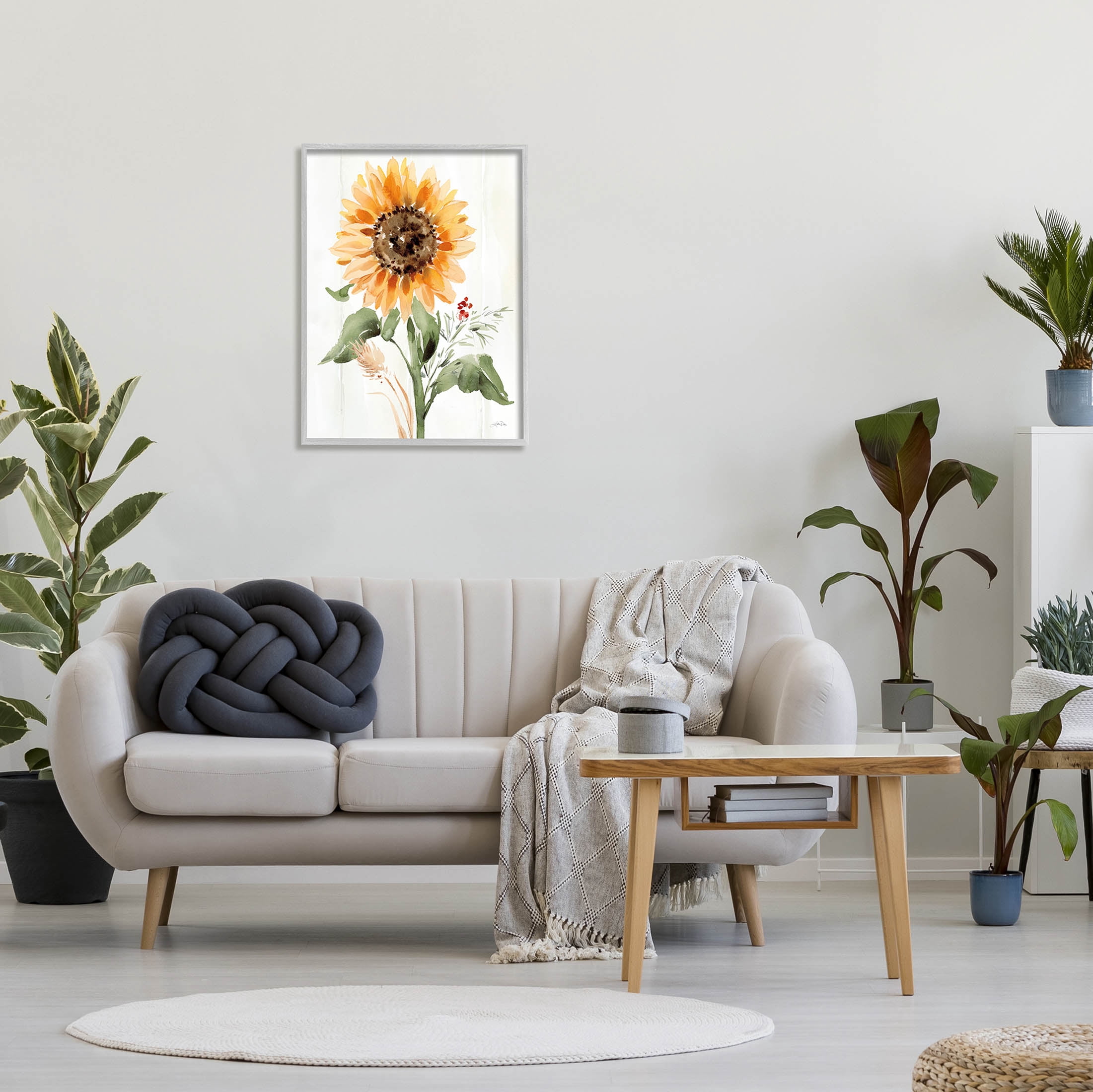 Stupell Industries Country Sunflower Botanicals Graphic Art Gray Framed Art Print Wall Art, Design by Katrina Pete