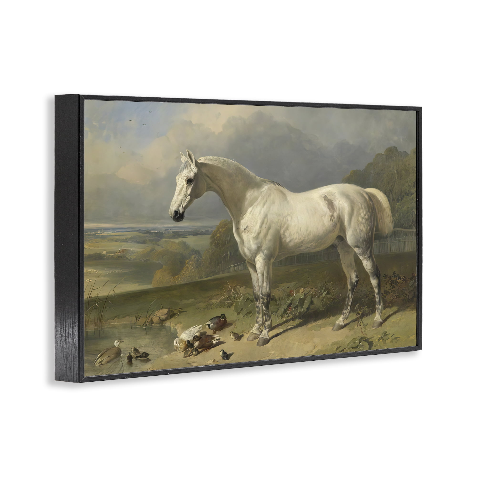 Stupell Industries Grey Horse And Ducks In Landscape Black Framed Giclee Art, design by Tina LeCour
