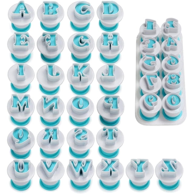 Paquete de 36 moldes para pasteles con alfabeto y números, 26 moldes con forma de letras mayúsculas y 10 moldes para pasteles con números para galletas, bizcochos, pasteles, azúcar y chocola
