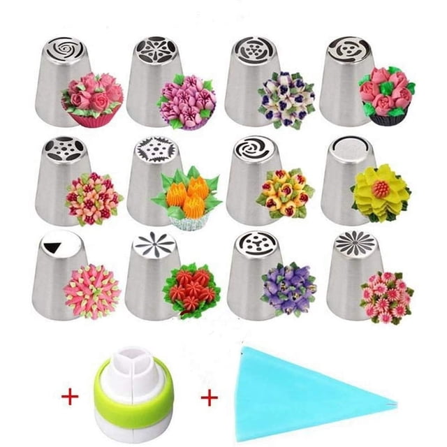 Boquillas para glaseado rusas, juego de 14 piezas para decorar tartas, acopladores y bolsas, accesorios profesionales para repostería, herramientas para glaseado de galletas y magdalenas