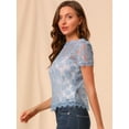 thumbnail image 2 of Top De Encaje Floral Semitransparente Transparente Con Ribete Festoneado Para Mujer Azul XS, 2 of 6