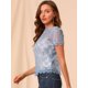 thumbnail image 2 of Top De Encaje Floral Semitransparente Transparente Con Ribete Festoneado Para Mujer Azul XS, 2 of 6