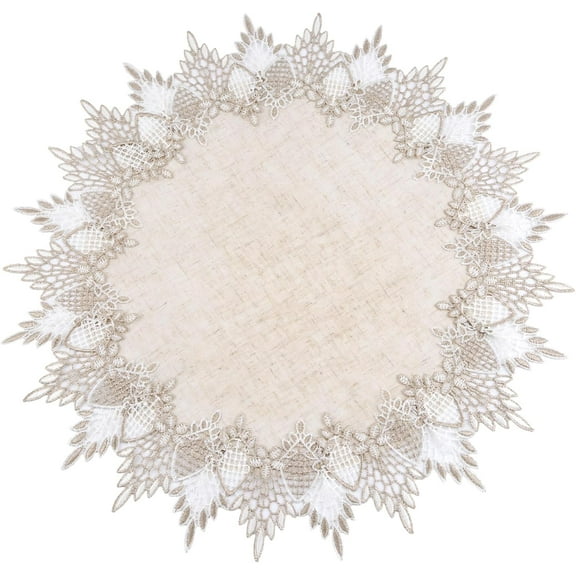 Linen Round Doily,20 * 20in Beige Table Cover with Lace Trim, Coffee Table Topper Table Decor Tablecloth for Dining Room Kitchen(50 * 50cm