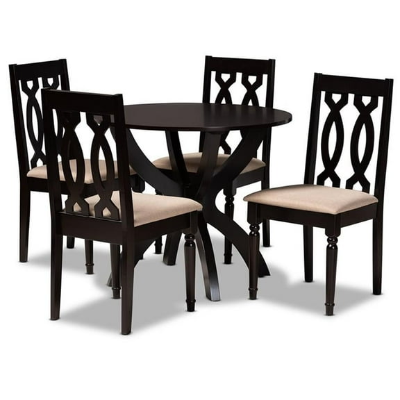 Bowery Hill Sand Fabric and Dark Brown Finished Wood 5-Piece Dining Set