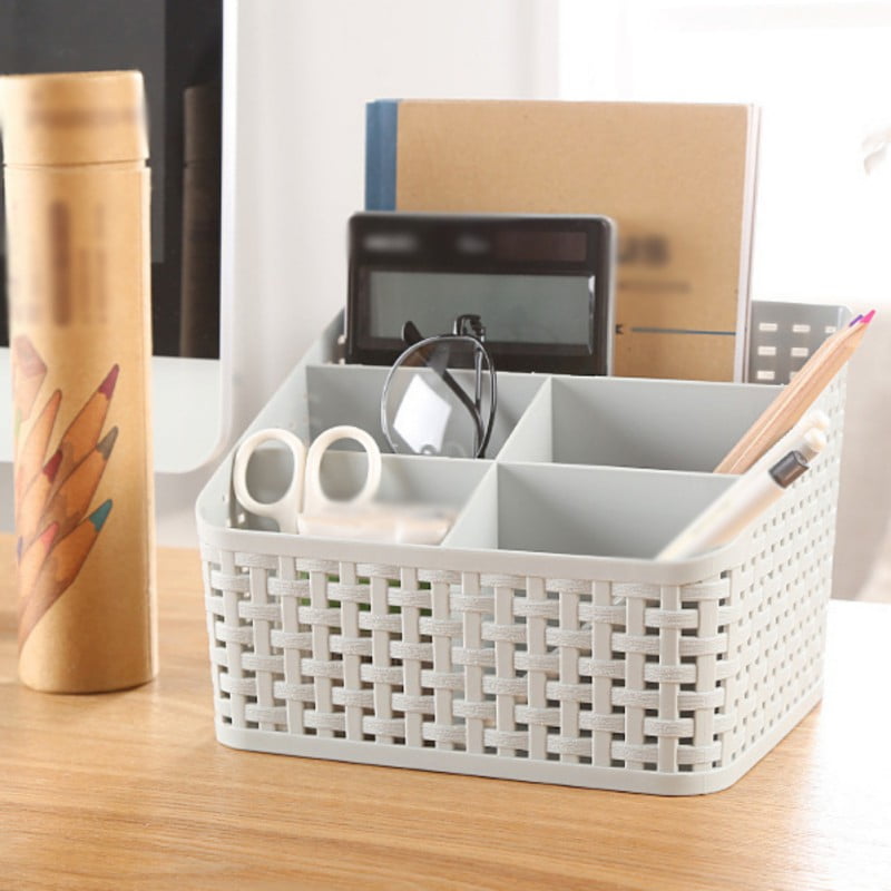 Storage Home Makeup Pencil Holder Brush Container Cylinder Hollow Rattan Basket 