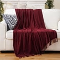 thumbnail image 4 of Battilo Burgundy Chenille Throw Blanket, Decorative Fringe Dark Red Blanket,Christmas Decor,50"x60", 4 of 8