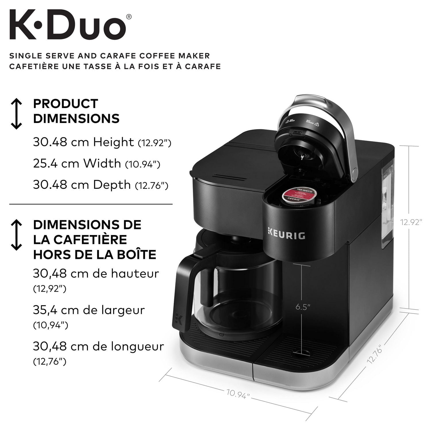 Keurig K-Duo Cafetière à dosettes et carafe K-Cup à portion individuelle, avec fonctions programmables et fonction d'infusion puissante, noir