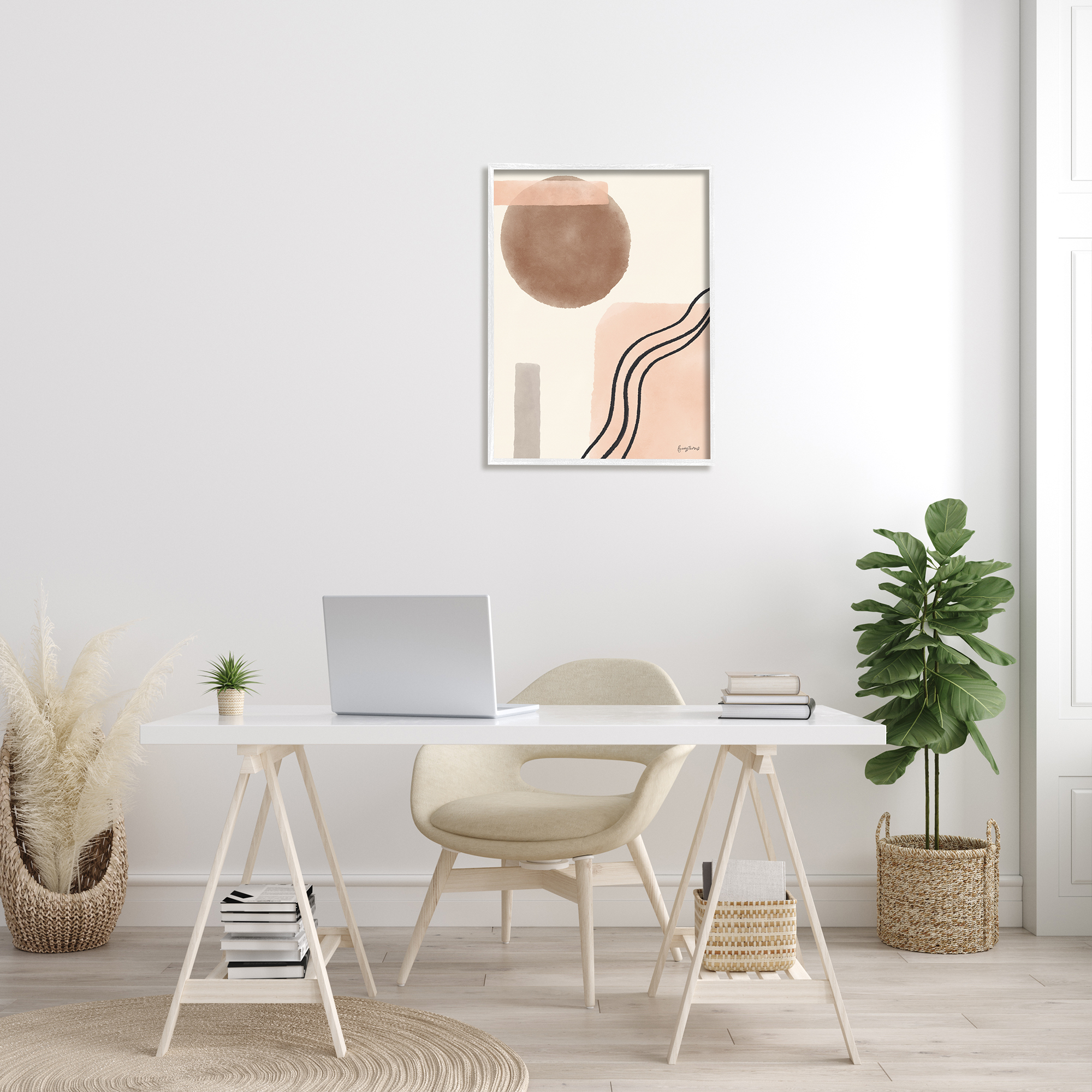 Stupell Industries Abstract Southwestern Landscape Interpretation Geometric Shapes Abstract Painting White Framed Art Print Wall Art, 24 x 30