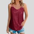 thumbnail image 2 of Wyobmus Sequin Tops for Women V Neck Double Spaghetti Strapes Dressy Tank Tops Sparkly Party Club Night Blouse Outfits S-2X A-Burgundy, 2 of 9