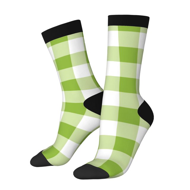 Fotbe White Green Plaid Calcetas Largas con Estampado para Hombre y Mujer – Calcetas de Compresión Transpirables y Elásticas, Viajar y Uso Diario Talla 5-11