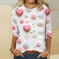 thumbnail image 2 of Womens 3/4 Length Sleeve Tops 2024, Valentines and Casual Fashion Style Shirts Crew Neck Loose-Fitting Blouses, 2 of 4