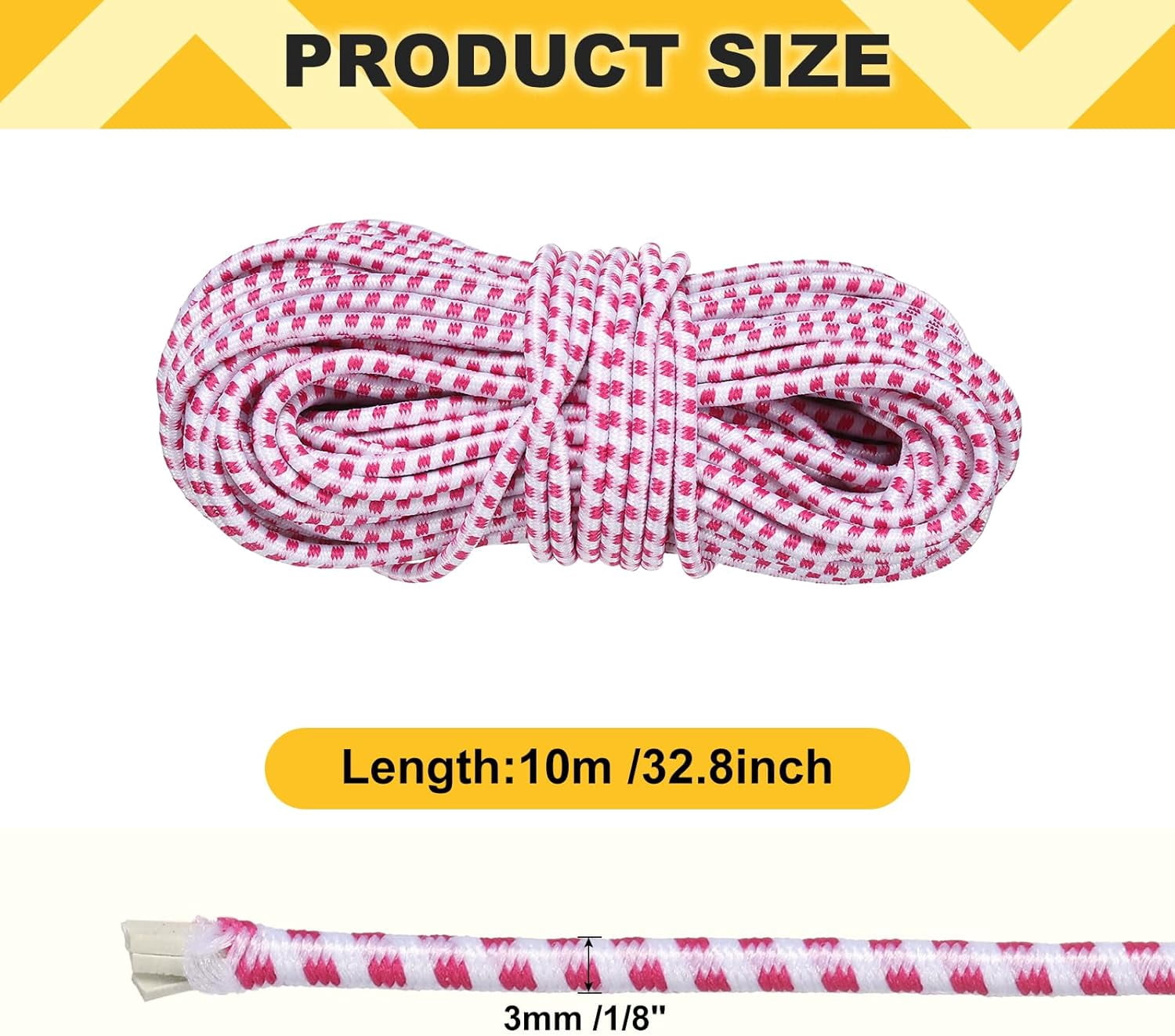 MKEUDQ-Elastic Bungee Cord, 1/8" x 32' Heavy Duty Polyester Bungee Shock Cords Kayak Stretch String Rope for Kayak Strap Tarp Tie Boating Tent Camping DIY Craft, White-Red