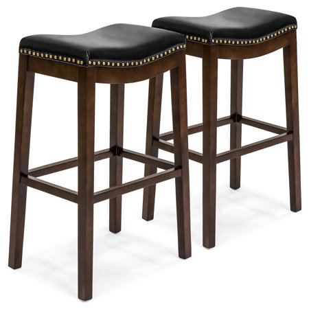 Best Choice Products 31in Faux Leather Upholstered Backless Counter Bar Stool with Brass Nailhead Trim, Set of 2, (Best Product To Restore Black Trim)