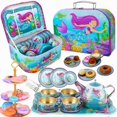 thumbnail image 1 of 48PCS Tea Party Set for Little Girls - Princess Tea Time Mermaid Theme Tin Tea Set, Role-Playing Teapot Dessert Carrying Box for Girls Ages 3+ Party Gifts, Kitchen Pretend Play, Table-Manner Learning, 1 of 1
