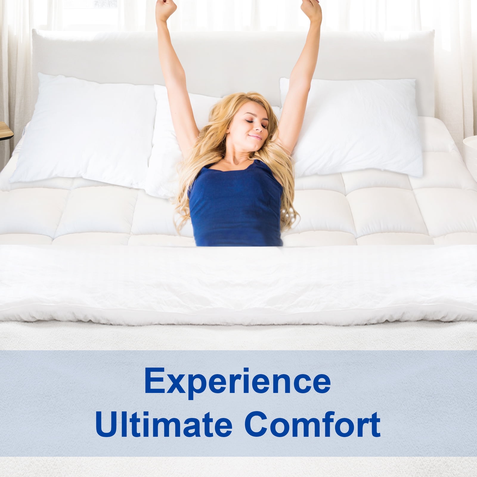 Kayfia Queen Mattress Topper for Deep Sleep, 3D+7D Snow Down Alternative Fill Overfilled Plush Pillow Top Mattress with 8-23 inch Deep Pocket-White