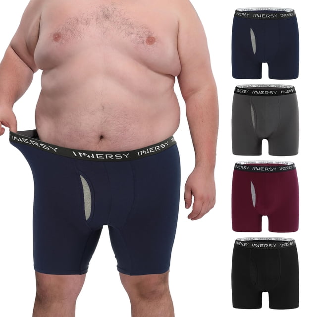 Calzoncillos tipo bóxer INNERSY de algodón grandes y altos para hombre, paquete de 4