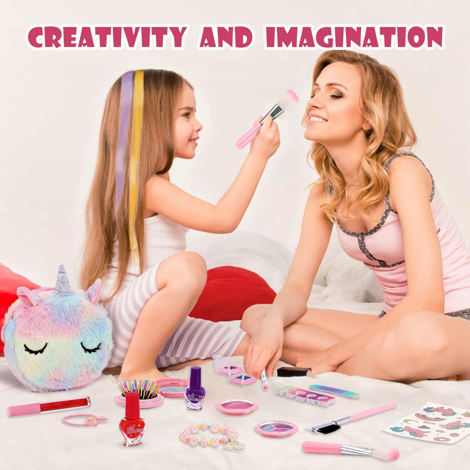 Kids Makeup Kit for Girl Toys, Washable Real Makeup Set with Unicorn Bag Girls Princess Play Make Up Toys Gift for 3 4 5 6 7 8 9 10 Years Old Girl