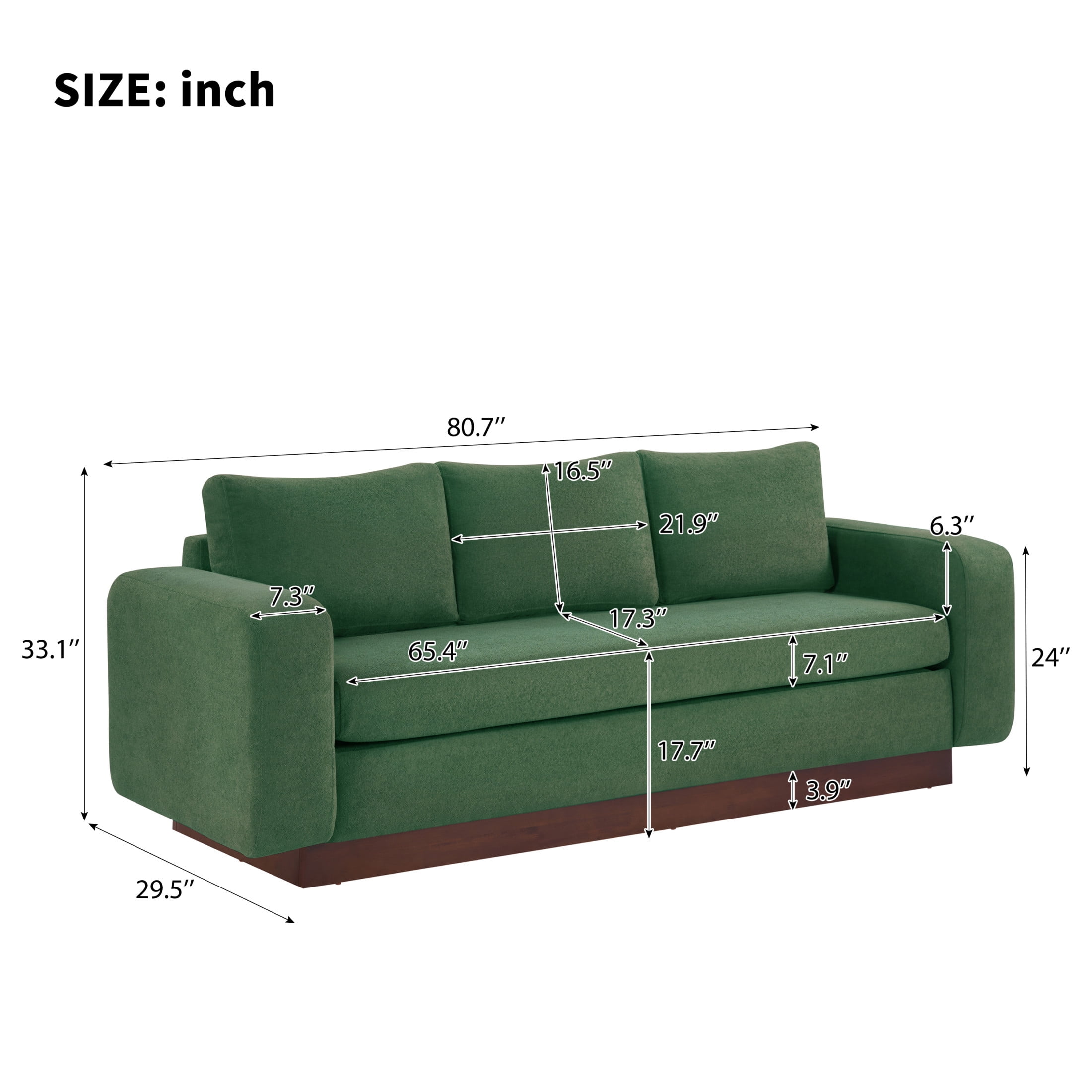 Christopher Knight Home 80.7" Modern 3-seater Chenille Upholstered Sofa Couch with Wide Arms, Green