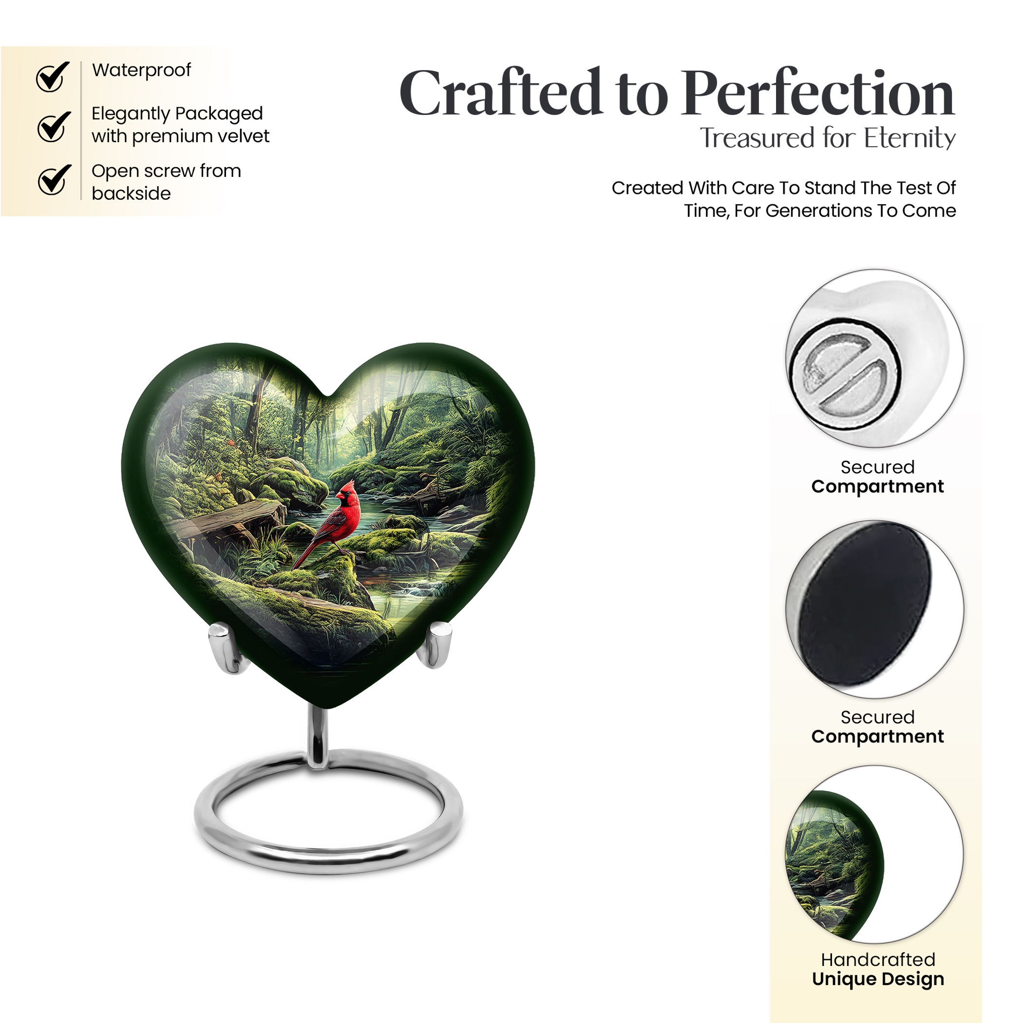 MUKTIVE Cardinal Bird Cremation Urns for Adult Ashes - Small Funeral Urn for Ashes for Women - Memorial Heart Urns for Adult Male - Couple Burial Urn for Mom and Dad - 3 Inch
