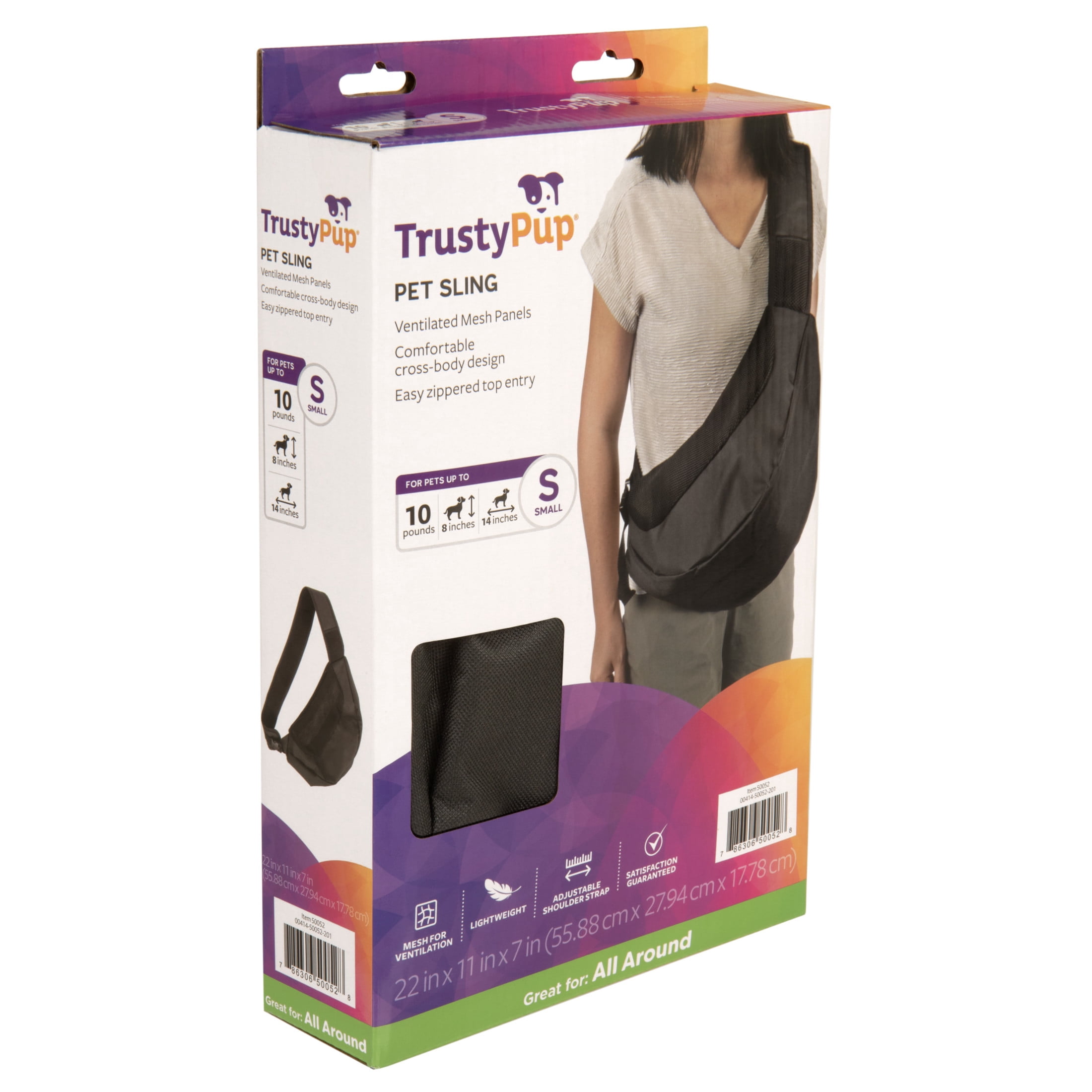 TrustyPup® Pet Sling for Cat or Dog, Black, Small,10 lb Limit