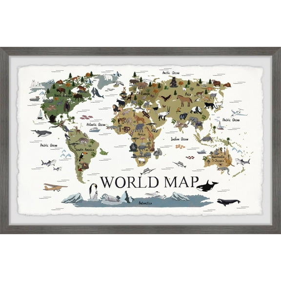 Marmont Hill World Map of Animals Framed Wall Art