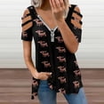 thumbnail image 2 of Red Noised Reindeer Cute Womens Summer V Neck Zipper Top Short Sleeve T Shirt Off Shoulder Top Casual Classy Loose Shirts, 2 of 7