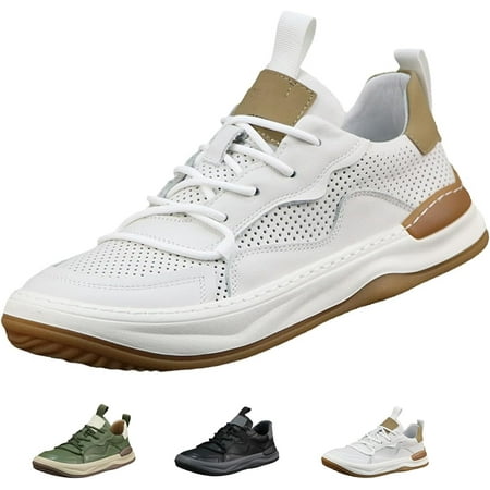 Men s Leather Perforated Slip On Fashion Sneakers Lightweight Non-Slip Casual Walking Shoes Breathable Orthopedic Daily Comfortable Sport Shoe