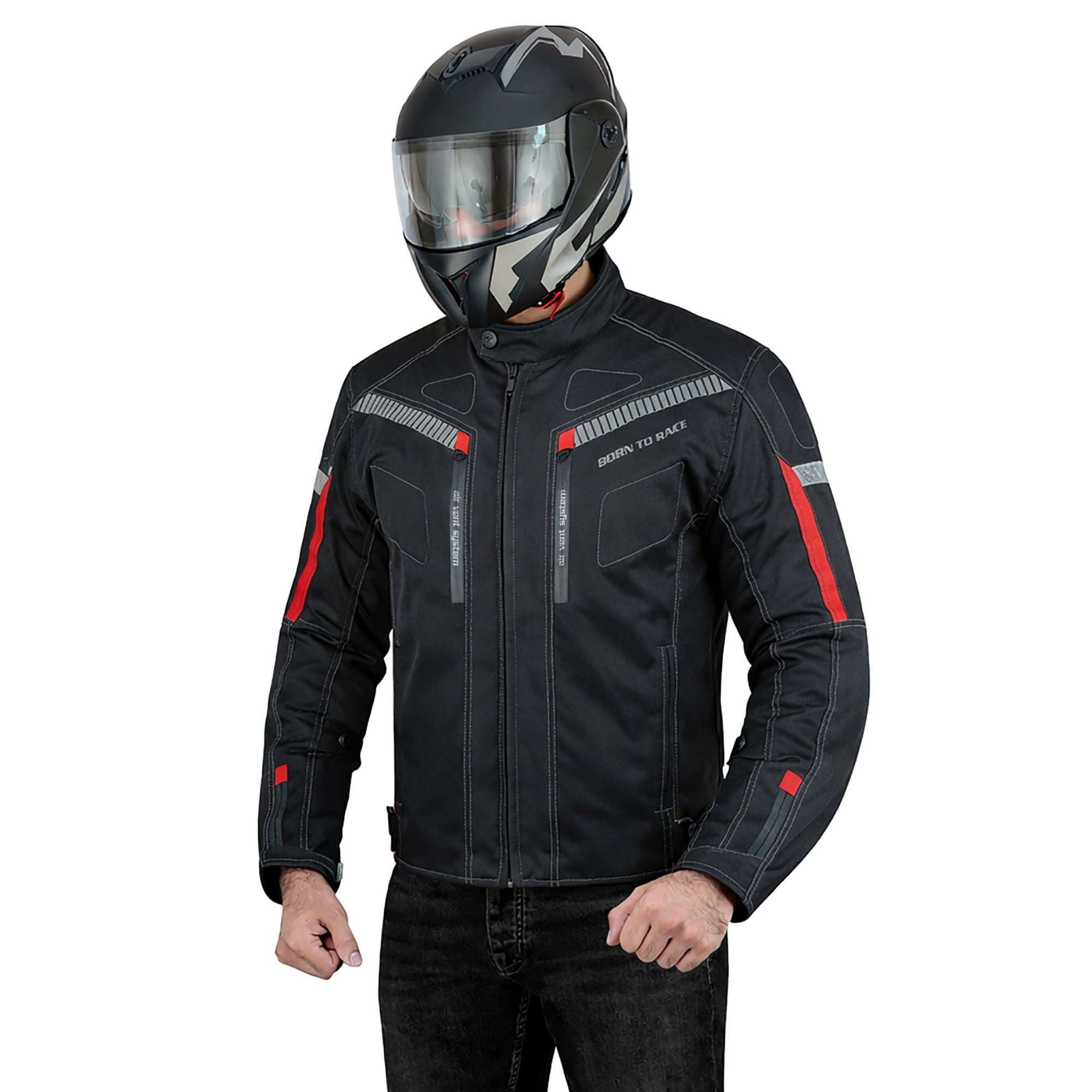 Men’s Waterproof Motorcycle Textile Jacket, All-Season Touring Riding Jacket with EVA Foam Padding, Air Vents, YKK Zipper, Adjustable Fit Black-M