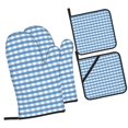PUREYAH Oven Mitts And Pot Holders Sets, Kitchen Blue Pattern Plaid