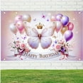 thumbnail image 6 of 1PC, 2D Flat, butterfly, balloon and flower dreamy birthday background, size 70.8x43.3inch polyester banner background cloth, indoor and outdoor photography, outdoor festivals and theme activities, n, 6 of 8