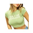 thumbnail image 3 of VISgogo Camisa de Mujer, Manga Corta Cuello Redondo Tops Letras Estampado Calle Casual Otoño Primavera Verano Crop Camisa Corta VISgogo  moda, 3 of 9