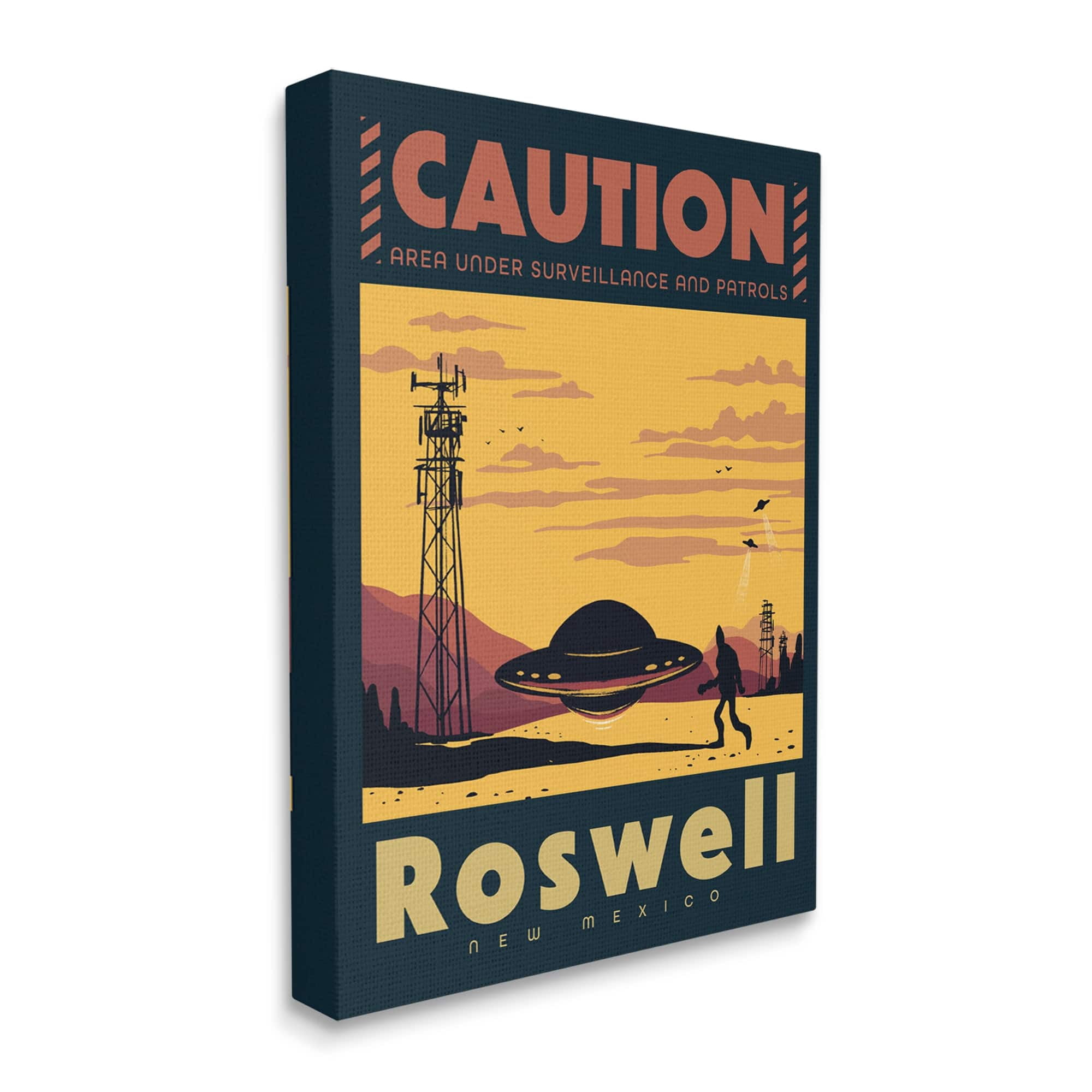 Stupell Industries Caution Roswell New Mexico UFO Travel & Places Painting Gallery Wrapped Canvas Print Wall Art