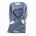 thumbnail image 2 of Jinhomg Heart Print Sweatshirt for Women Fall Winter Warm Cozy Sherpa Fleece Lined Tunic Tops Plus Size Casual Long Sleeve Round Neck Pullovers Winter Saving Blue M, 2 of 3
