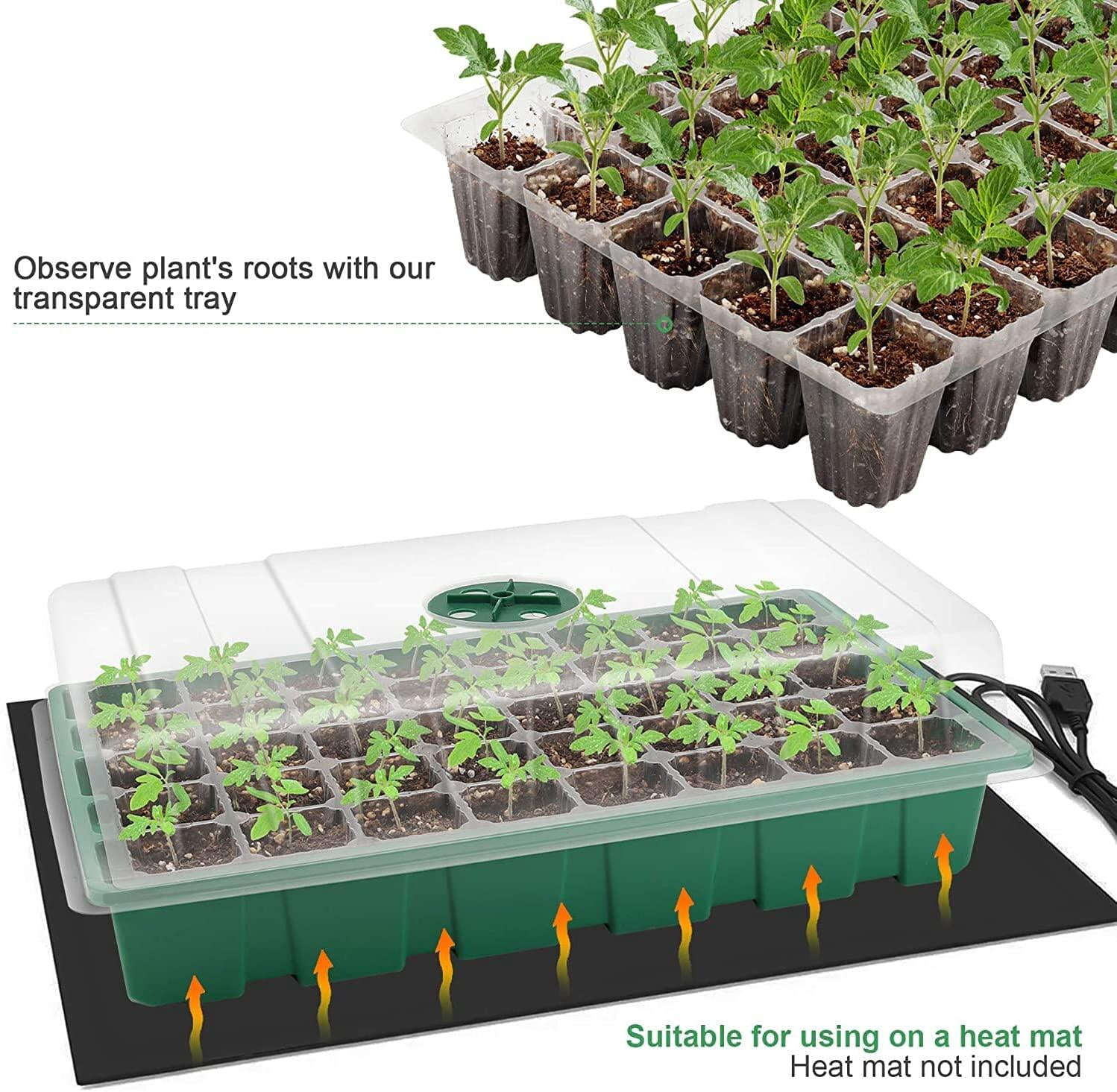 Seed Starter Tray with Lights, 2 Packs Mini Propagator Plant Grow Kit Greenhouse with Humidity Vented Domes and Base for Seeds Starting, Black