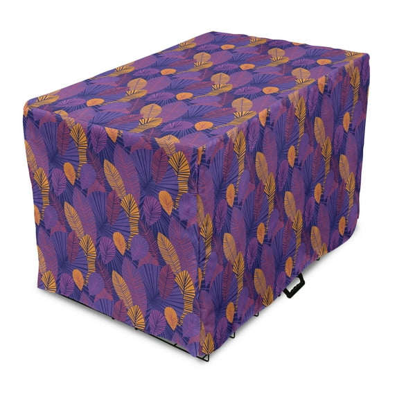 Leaf Dog Crate Cover, Print of Colorful Tropical Leaves Intertwined Design Night in a Jungle Concept, Easy to Use Pet Kennel Cover Small Dogs Puppies Kittens, 7 Sizes, Quartz Marigold, by Ambesonne