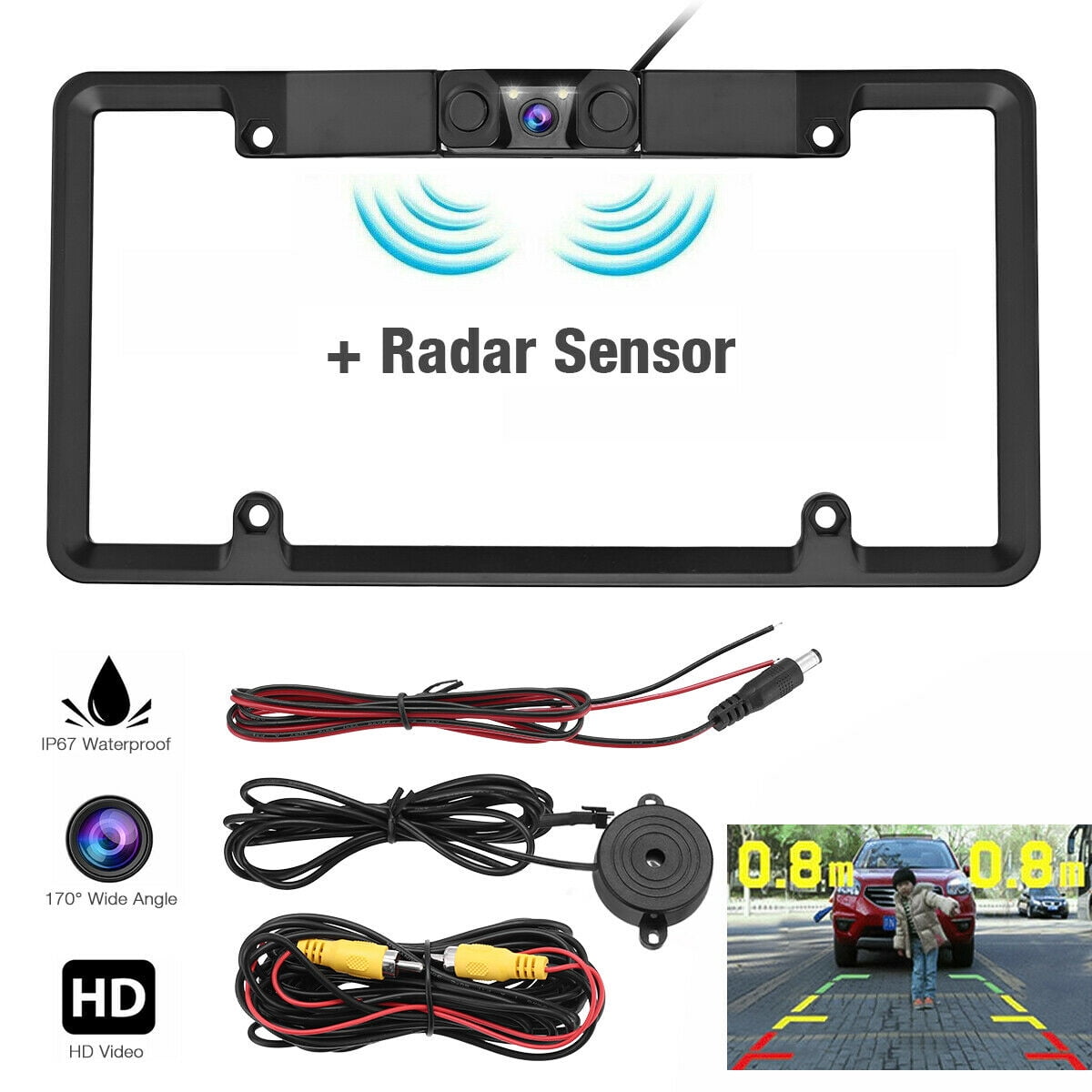 12V Car License Plate Frame Rear View Camera Parking Kit 170° with