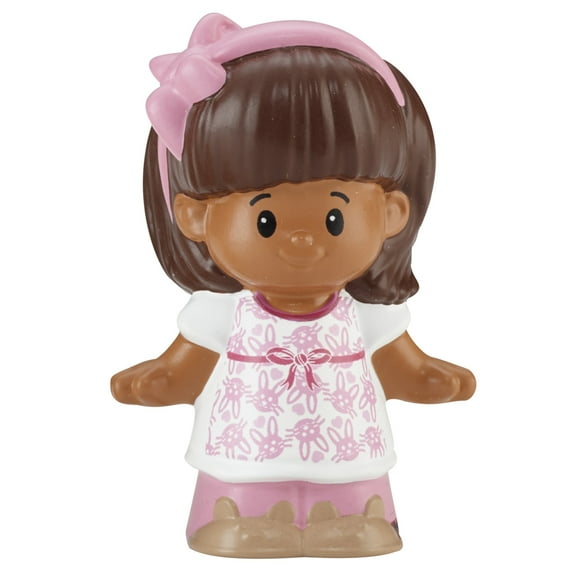 Replacement Part for Fisher-Price Little People Mia and Teddy Bear Playset - CDH81 ~ Replacement Mia Figure ~ Mia is Wearing White Dress with Pink Bunny Rabbit Print ~ Pink Bow in her Hair